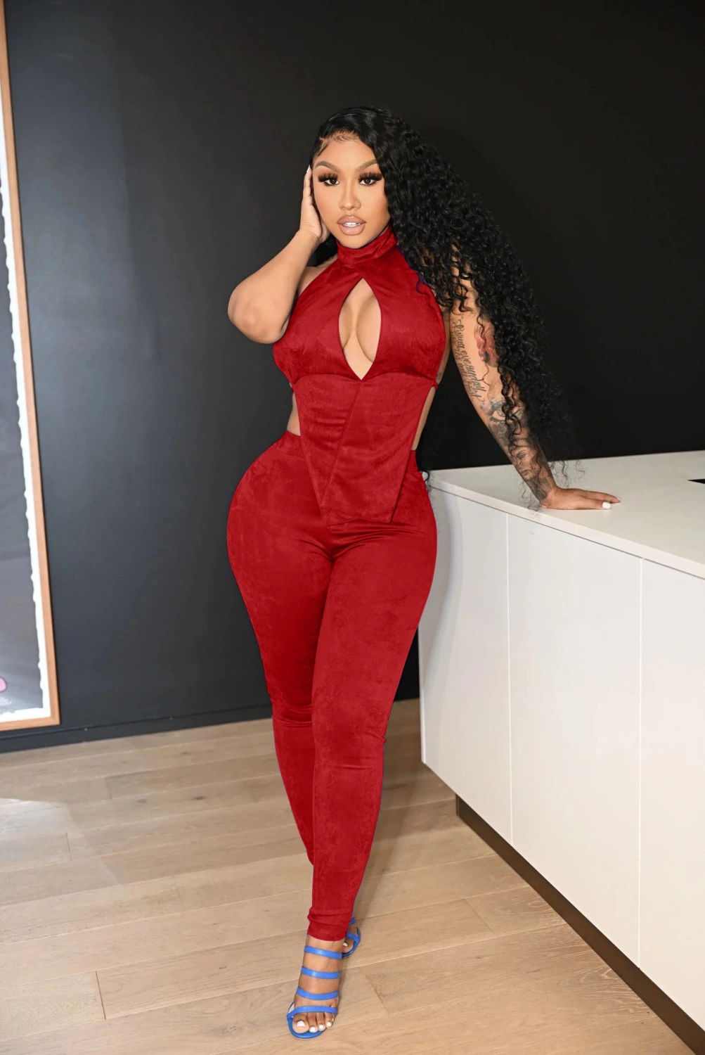 Women's Fashion Solid Color Backless Two-piece Suit