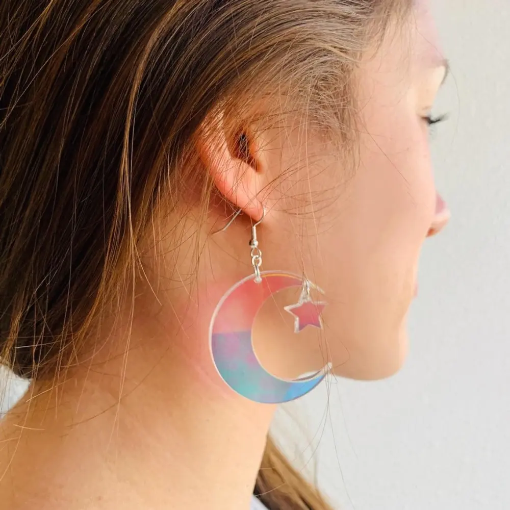 Acrylic Colorful Transparent Symphony Star Moon Earrings