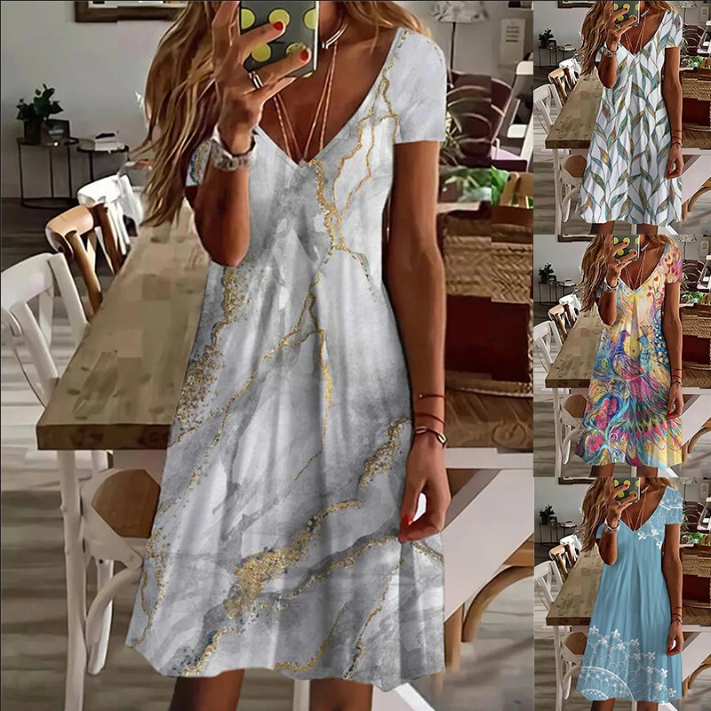 Printed Women's Household Short-sleeved Dress