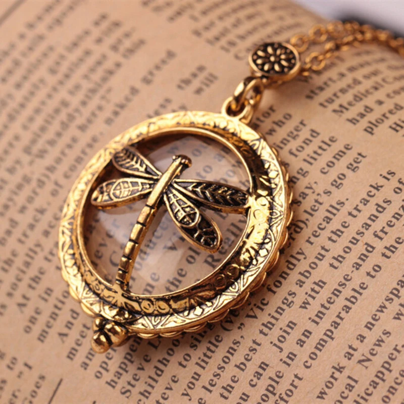 Personalized Vintage Dragonfly Magnifying Glass Necklace