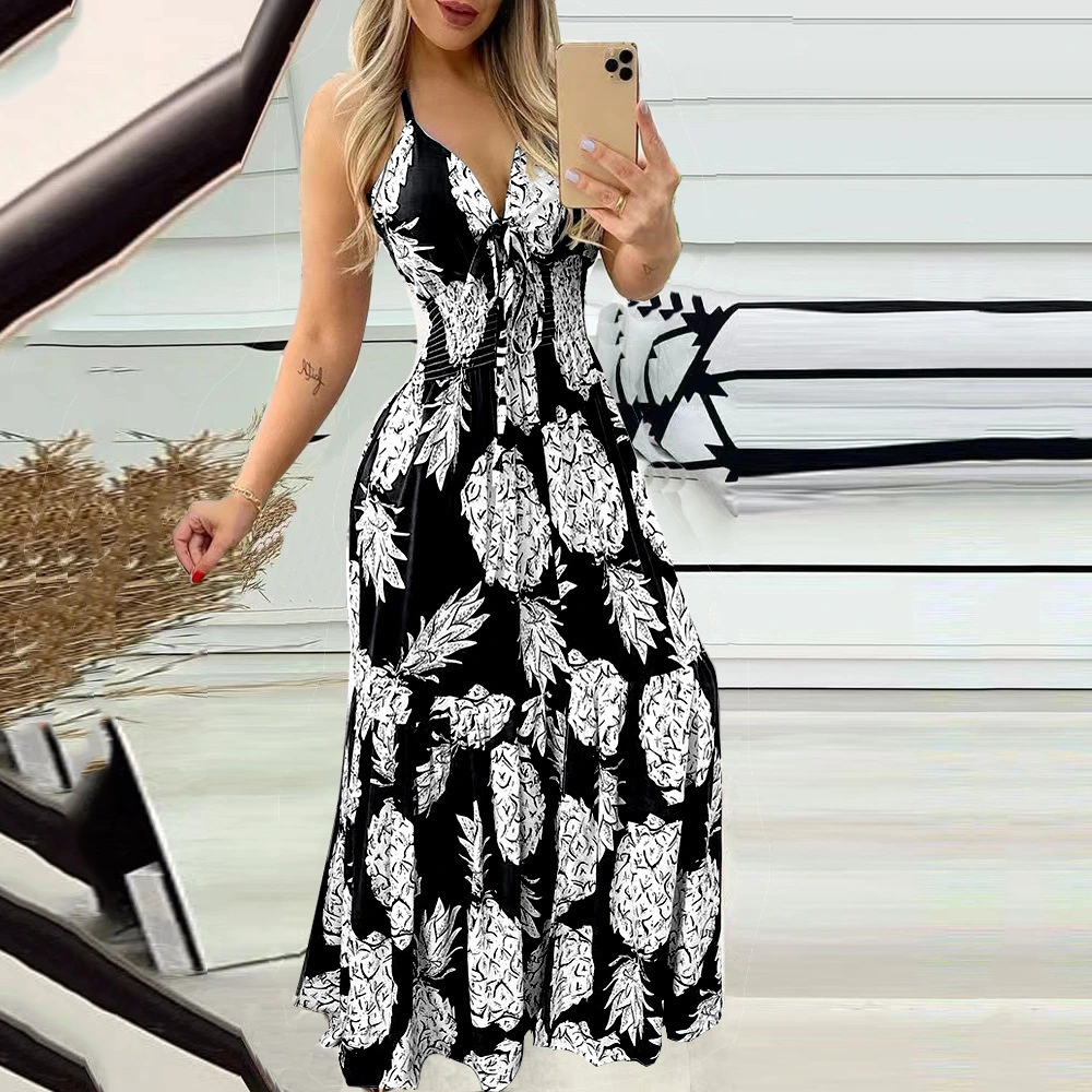 Halter Tube Top Sling High Waist Print Women's Dress