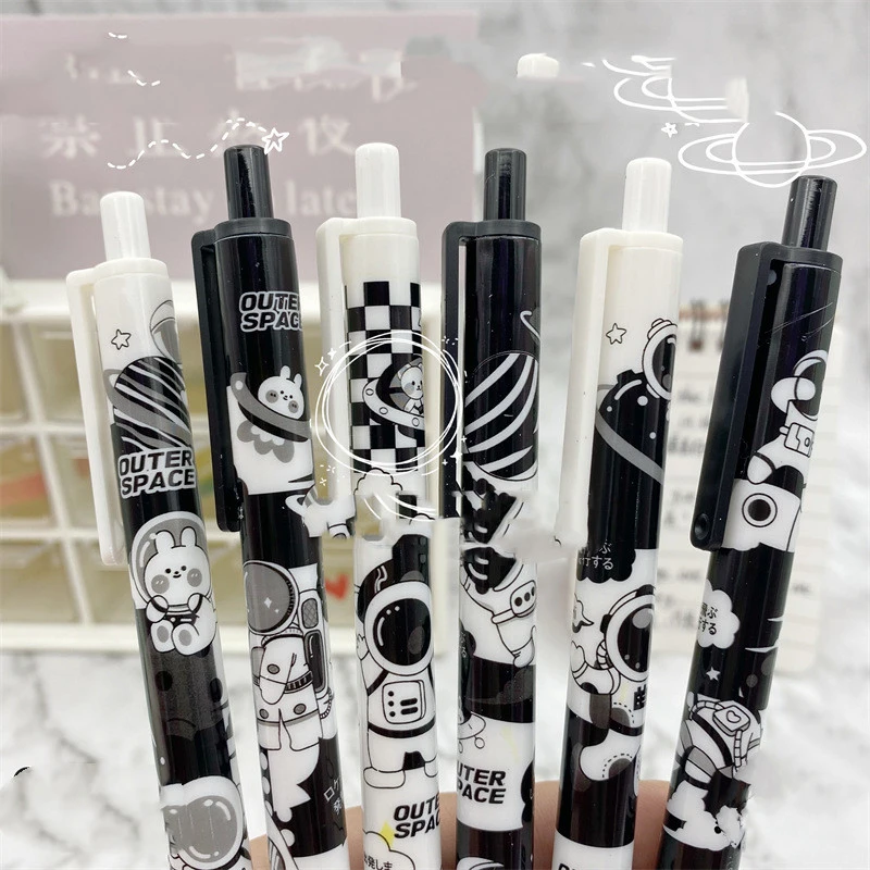 Black And White Astronaut Cute Push Action Neutral Pen