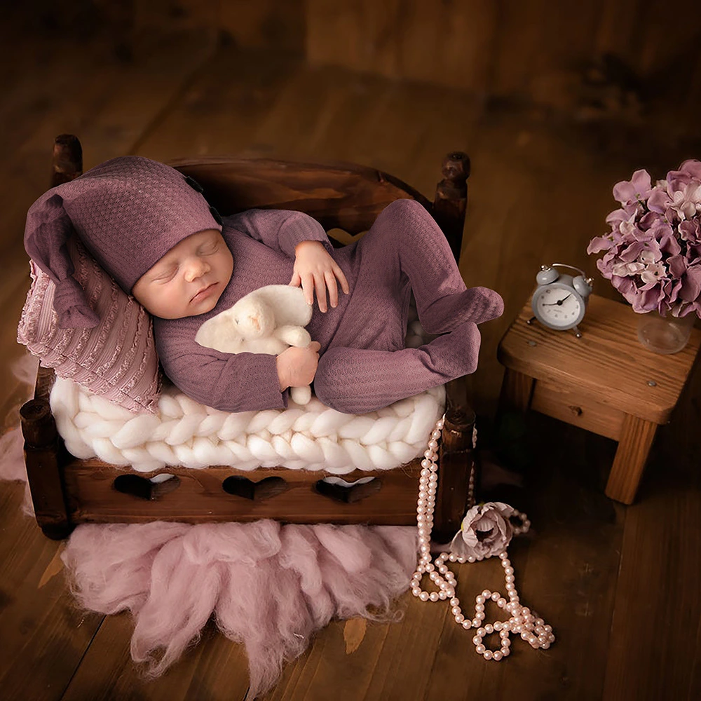 Newborn Baby Photography Props Full Sleeves Romper Outfits With Hat For Infant Toddler Studio