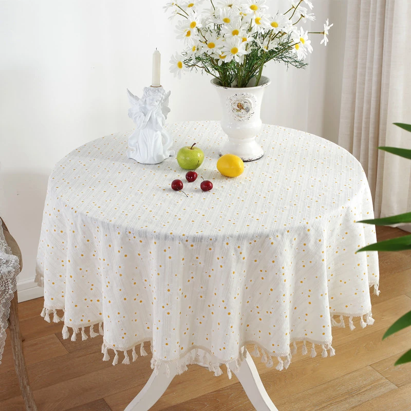 Daisy Lilac Cotton Jacquard Round Tablecloth