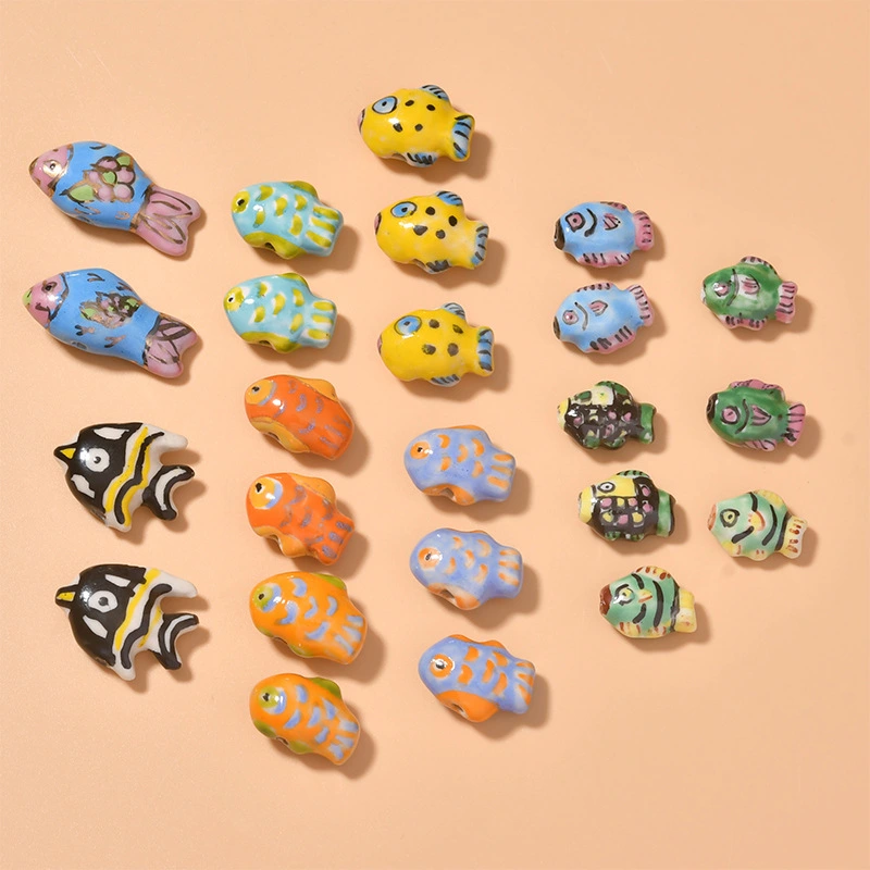 Hand-painted Yellow Small Fish Shape Ceramic Beads DIY Necklace Bracelet Accessories