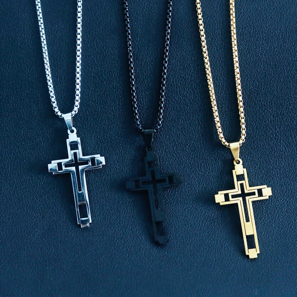 Simple Fashion Hollow Cross Titanium Steel