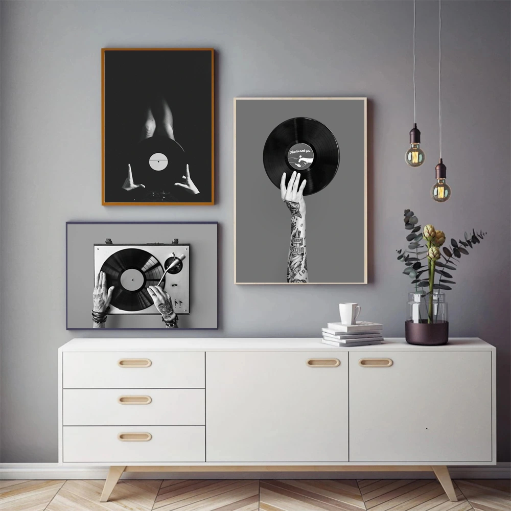 Retro Music Wall Art Black & White Vinyl Record Poster