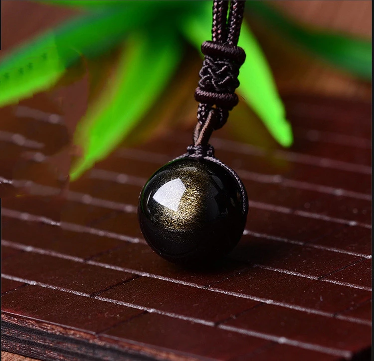 Natural Crystal Pendant Gold Obsidian Obsidian Fashion Simple Necklace