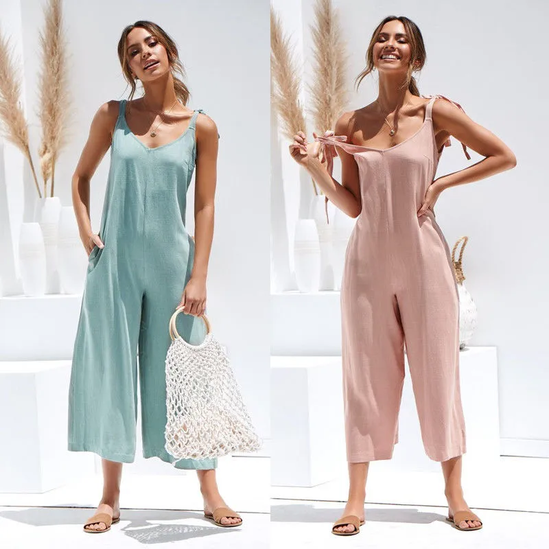 Linen cotton new women's casual jumpsuit