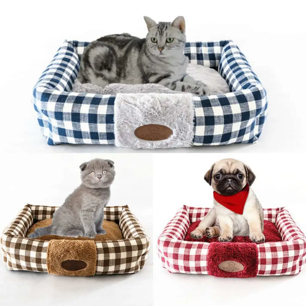 Home Fabric Plaid Square Cat Nest