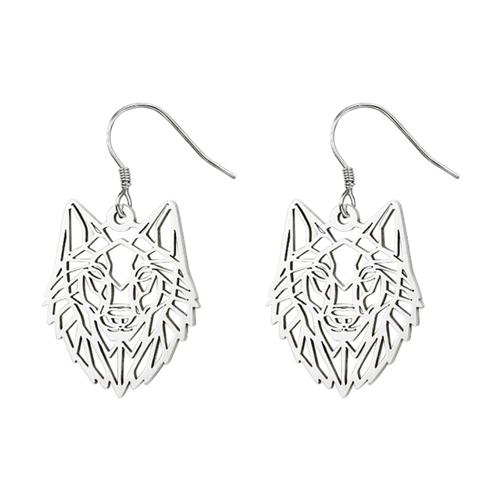 Hollow Wolf Head Silver Stainless Steel Dangle Earrings For Women