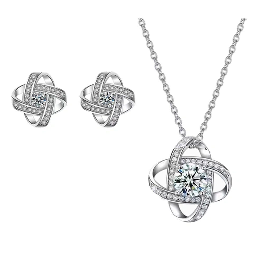 Four Leaf Clover Zircon Necklace Earrings Crystal Love Necklaces For Women