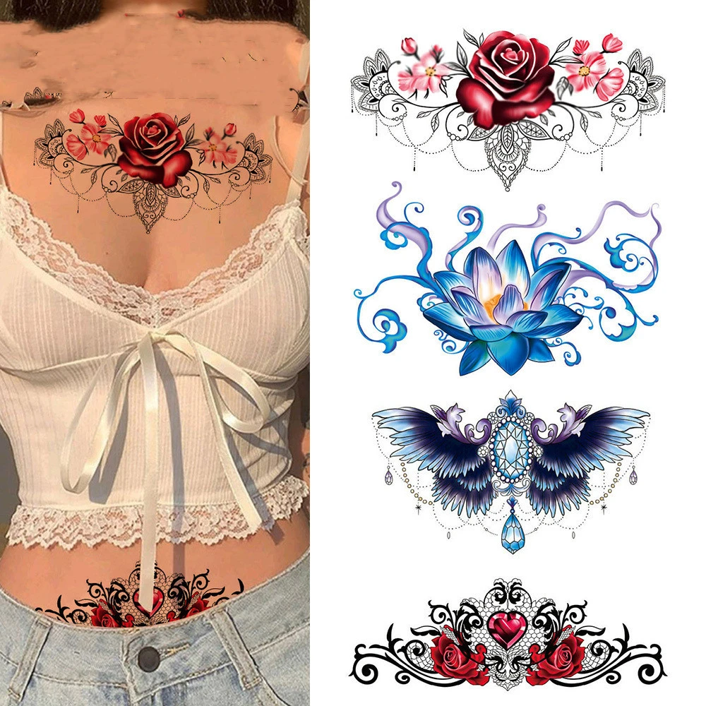 Lace Rose Flower Waist Back Waterproof Sweatproof Tattoo Stickers