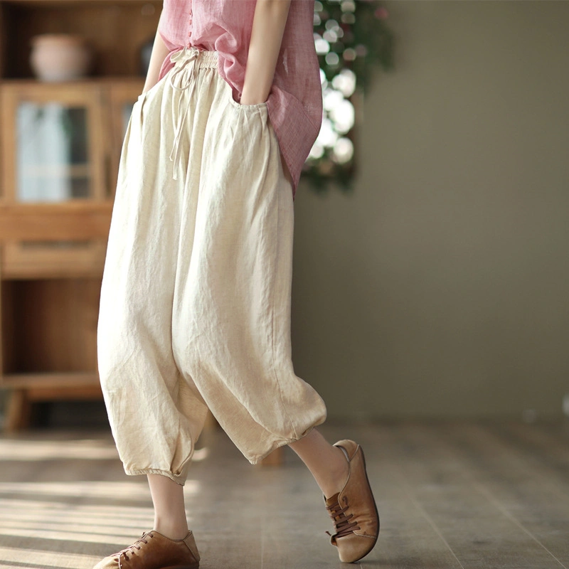 Summer Loose Plus Size Cotton And Linen Harem Pants Casual Straight Leg Pants