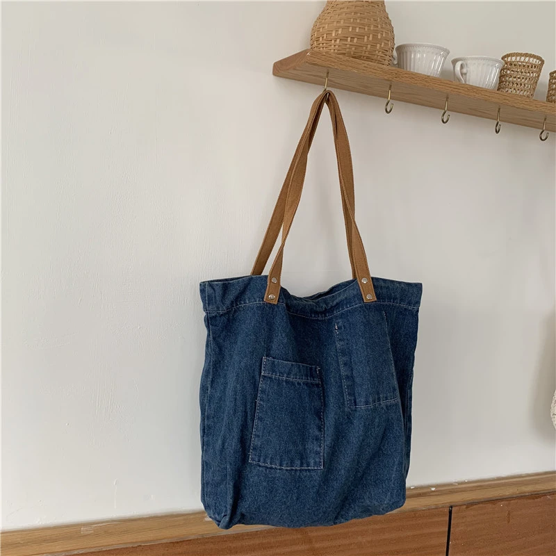 Women's Fashion Large Capacity Washed Denim Shoulder Handbag