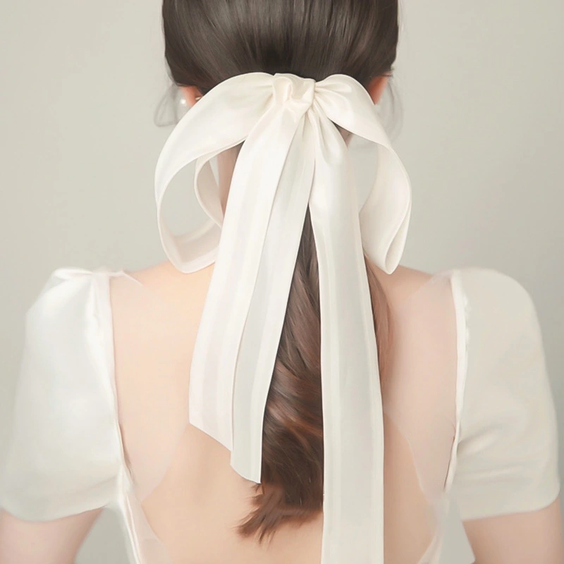 Bridal Simple White Satin Butterfly Tie Hairband