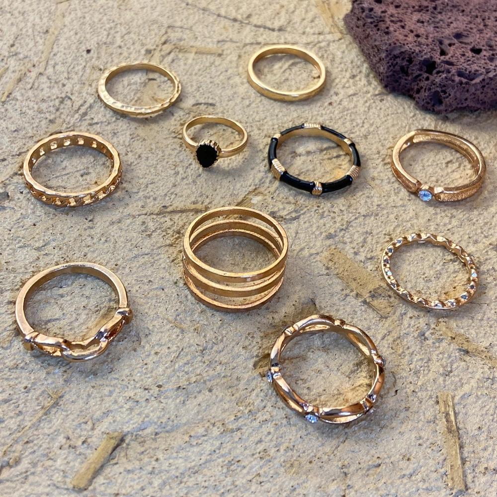 Vintage Hollow Black Joint Ring Set