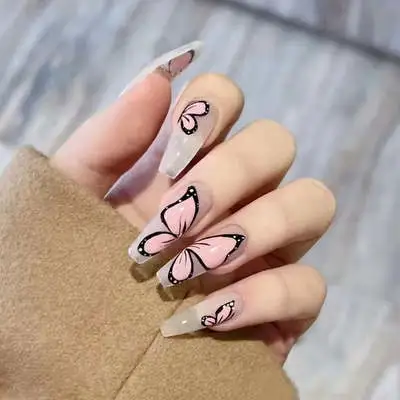 Sweet Style Wear Armor Ice Transparent Butterfly Long Nail Stickers