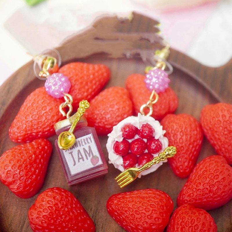 Creative Miniature Food Play Asymmetrical Silver Earrings