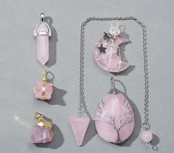 Natural Crystal Pink And White Original Stone Moon Water Drop Pendant Set Accessory Necklace