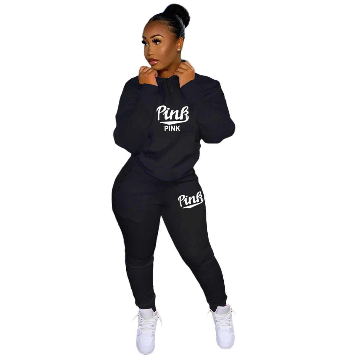 Cute Fashion Print Letter Two Piece Sports Set