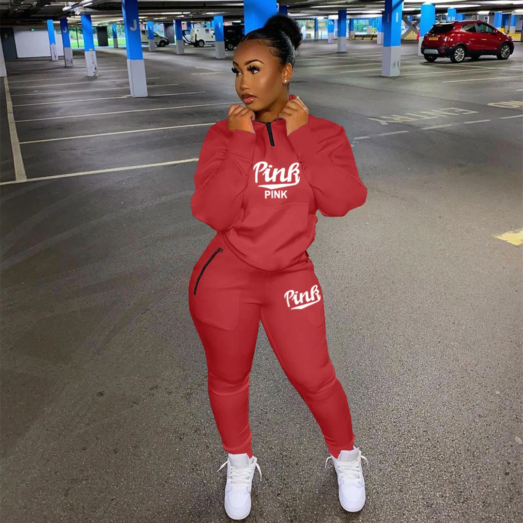 Cute Fashion Print Letter Two Piece Sports Set