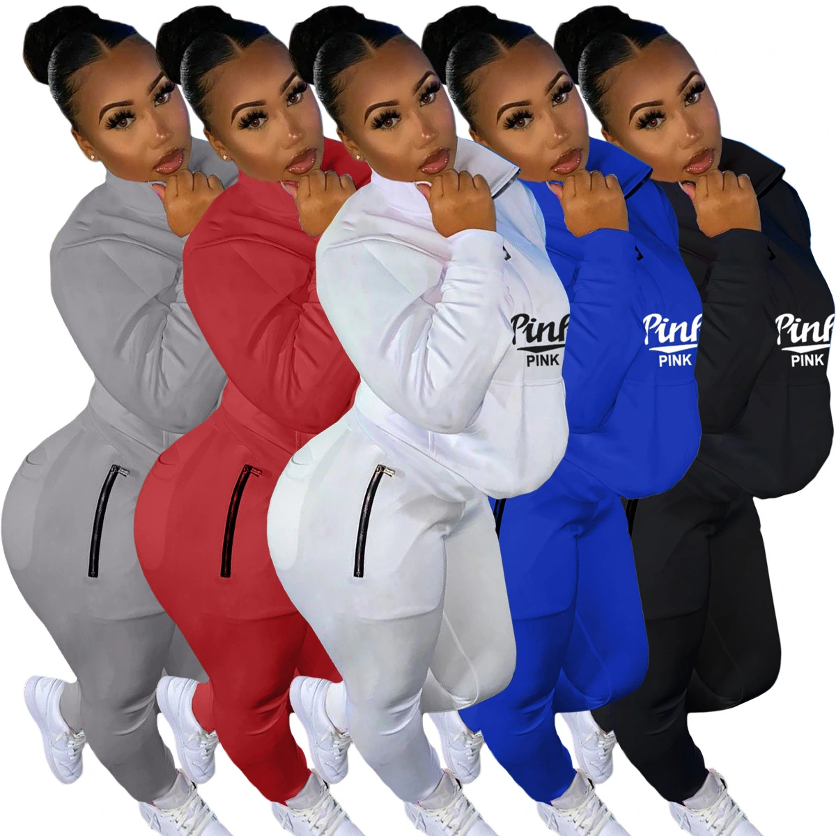 Cute Fashion Print Letter Two Piece Sports Set