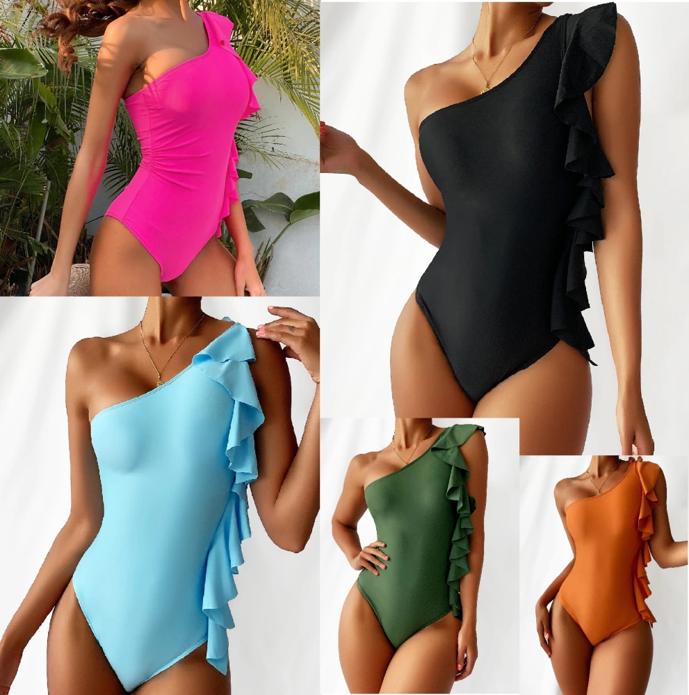 Women's Fashion Simple Ruffle One-piece Swimsuit