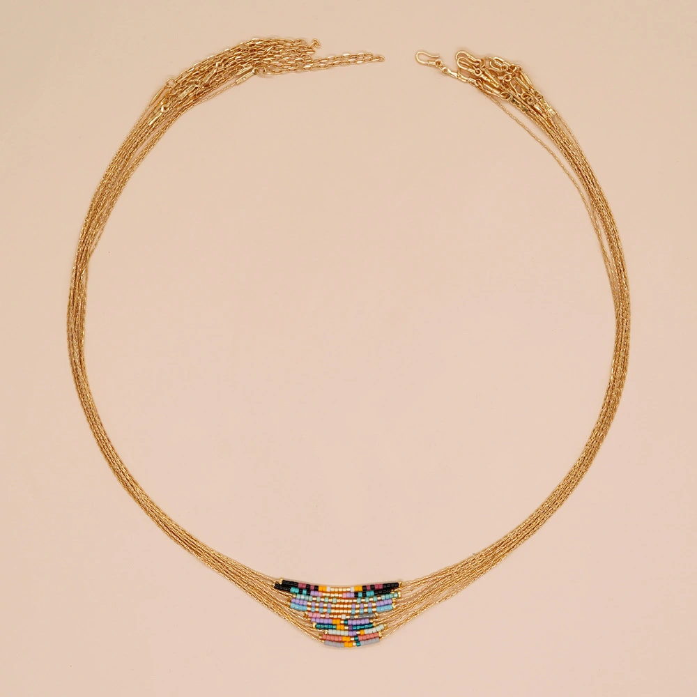 Women's Simple Gold Thread Fine Rice Bead Necklace