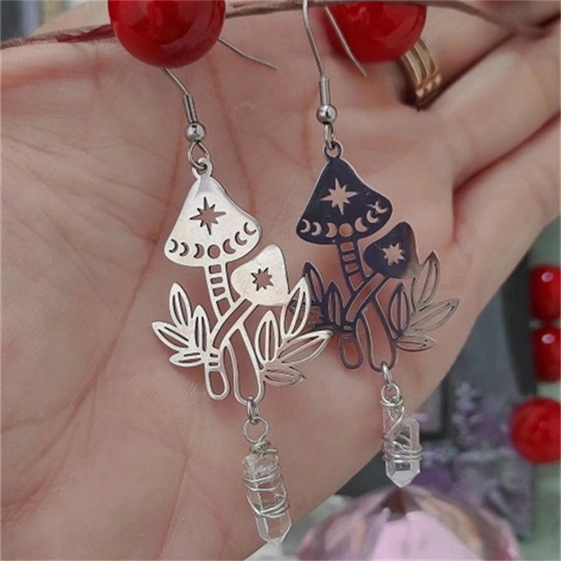 Women's Fashion Temperament Mushroom Shape Crystal Hanging Earrings