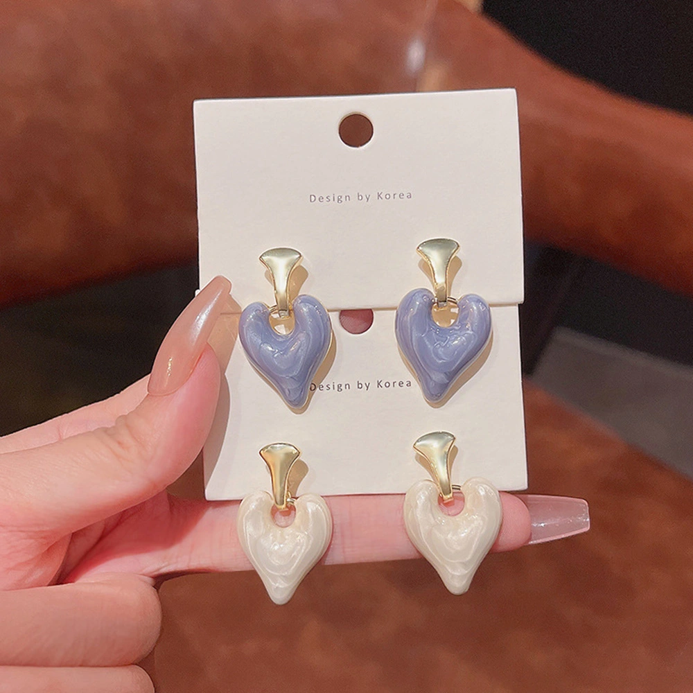 Enamel Purple White Heart Dangle Earrings Gold Drip Glaze Earrings For Women