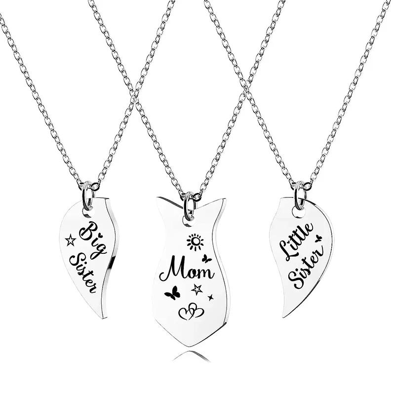 3 PCS Heart-shaped Matching Mom Sisters Necklace Set Stainless Steel Mother Daughter Necklaces