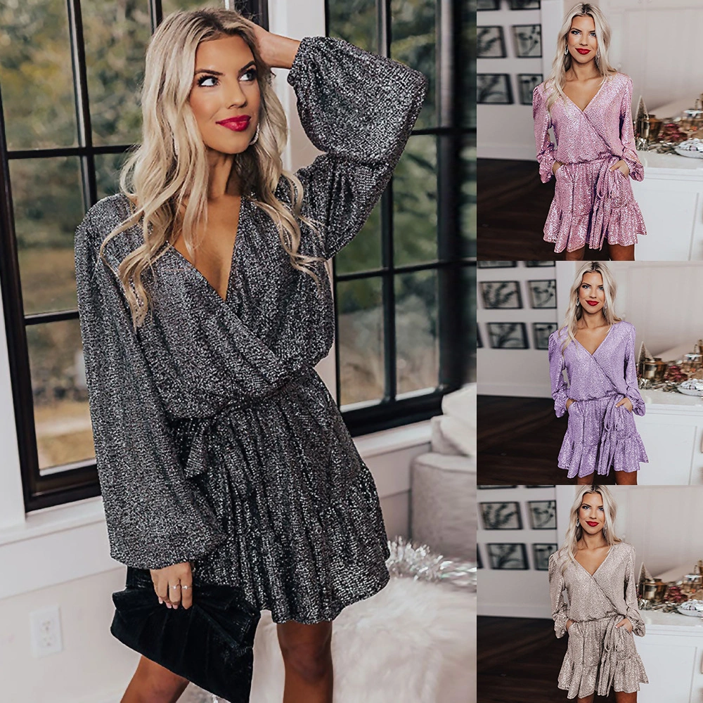 Long Sleeve Loose Relaxed Lace Up Dress