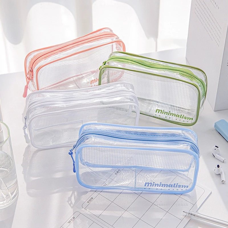 Clear And Transparent Mesh Pen Bag Transparent And Visible Large Capacity