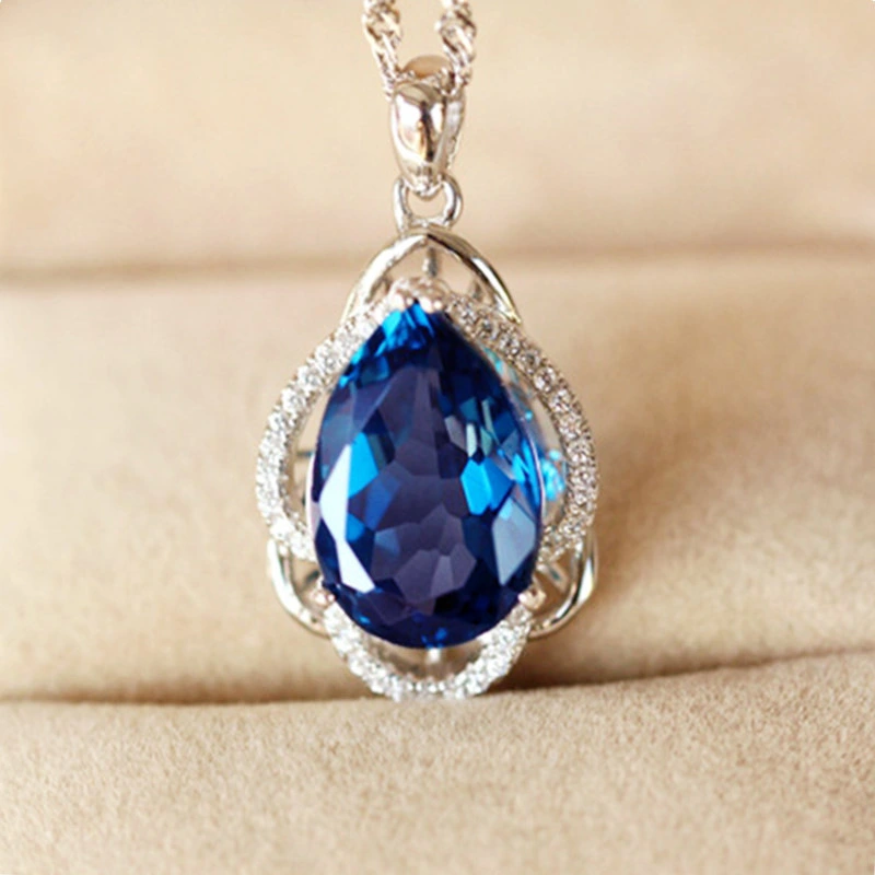 Luxury Simulated Royal Blue Zircon Necklace