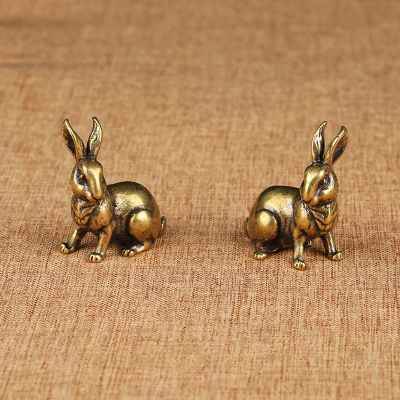 Antique Bronze Miniature Retro Pure Brass Solid Zodiac Bunny Home Tea Ornaments Small Ornaments