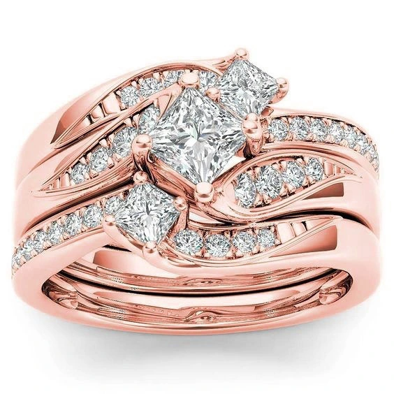 Electroplated 18k Gold Rose Gold  Diamond Zircon Ring