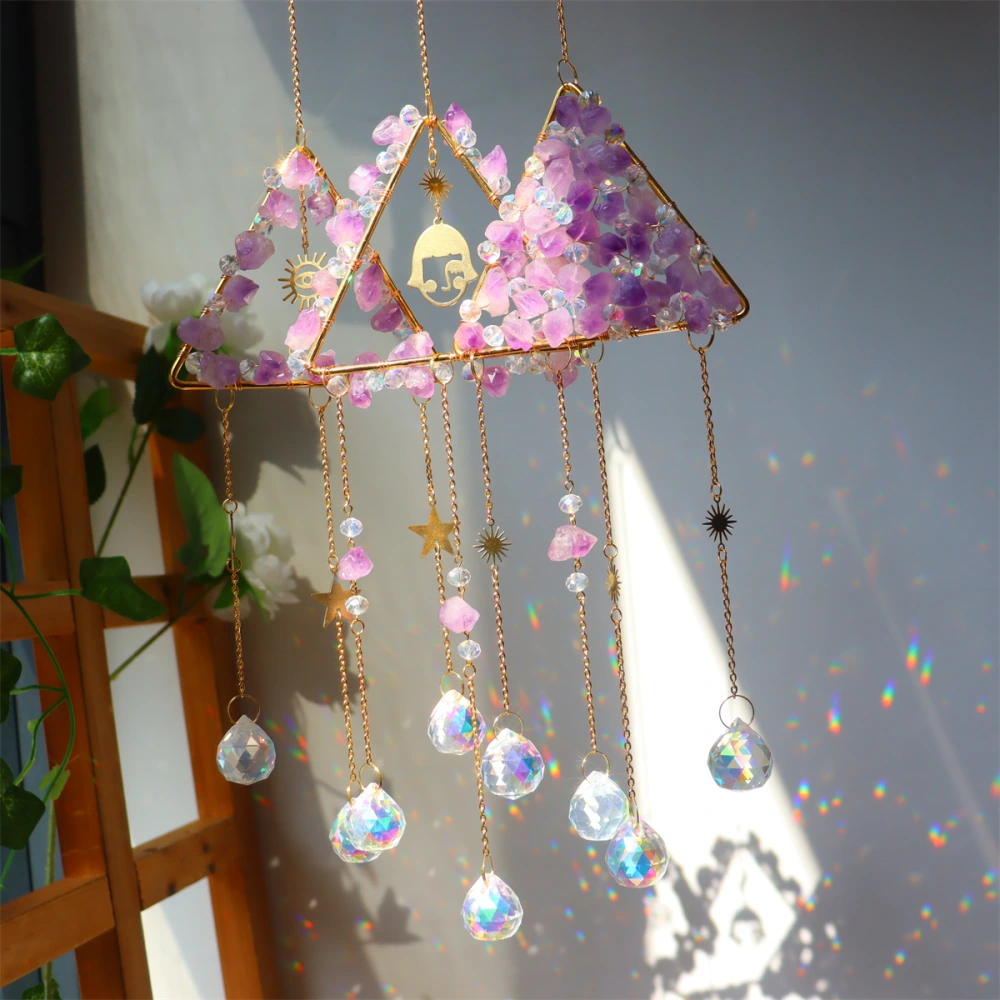 Triangle Sun Catcher Amethyst Macadam Original Stone Colorful Decorative Pendant