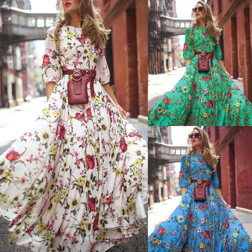 New Women's Chiffon Print Swing Long Dress Bohemian Holiday Dress