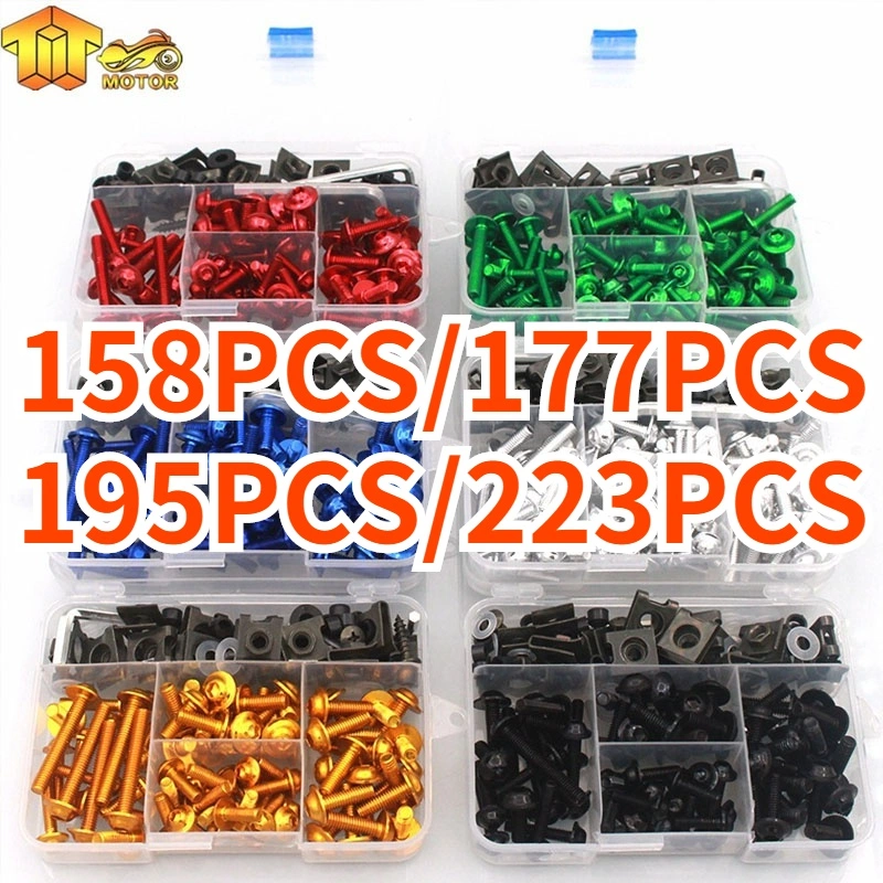 New 223PCS/195PCS/177PCS/158PCS Screws Set Black Fairing Bumpers Panel Bolts Kit Fastener Clips Screw for Motorcycle