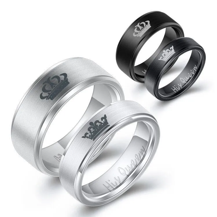 Her King His Queen Titanium Steel Couple Ring Stainless Steel