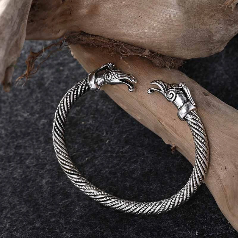 Beowulf Regalia Handcrafted Stainless Steel Dragon Head Torc Bracelet