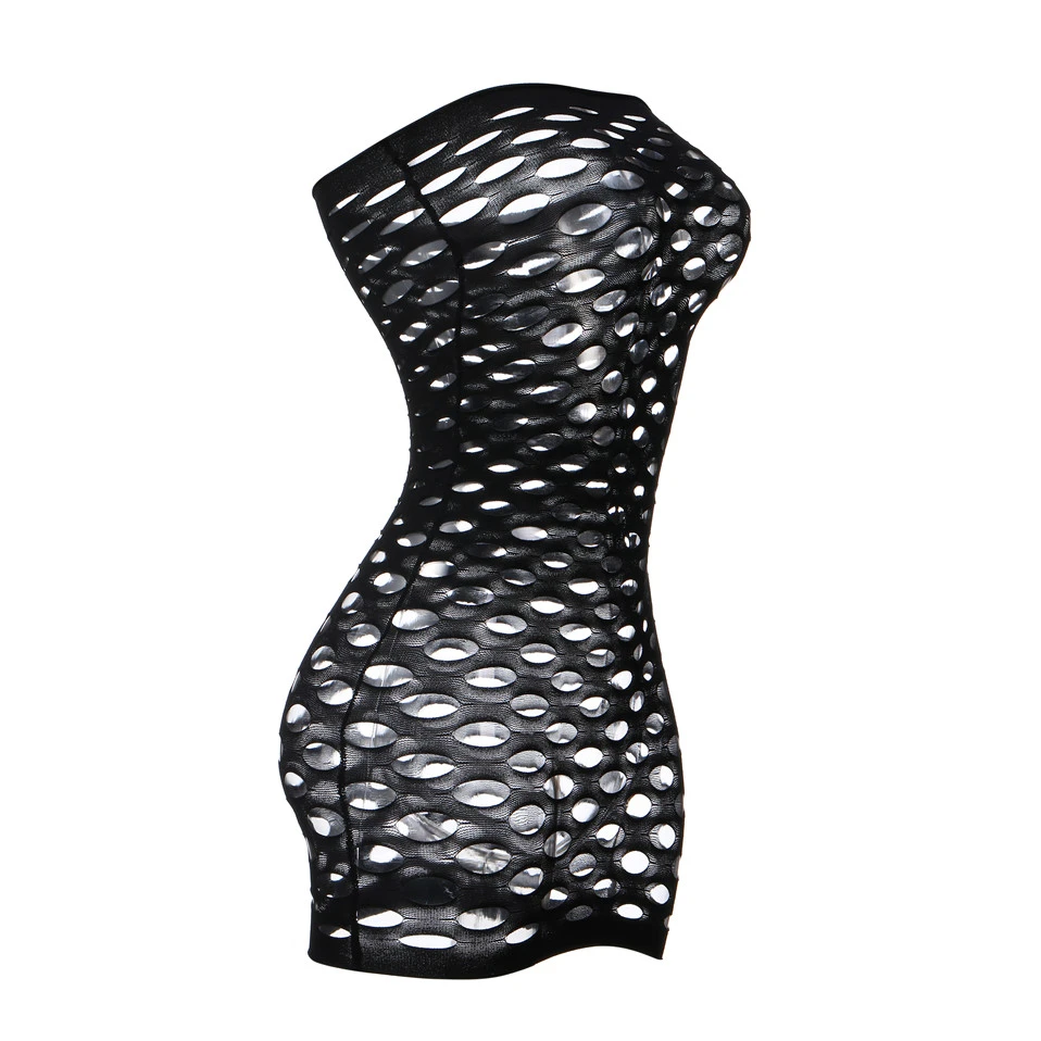 Tube Top  Net Dress Net Skirt Full Body Hollow Transparent Round Hole Clothes