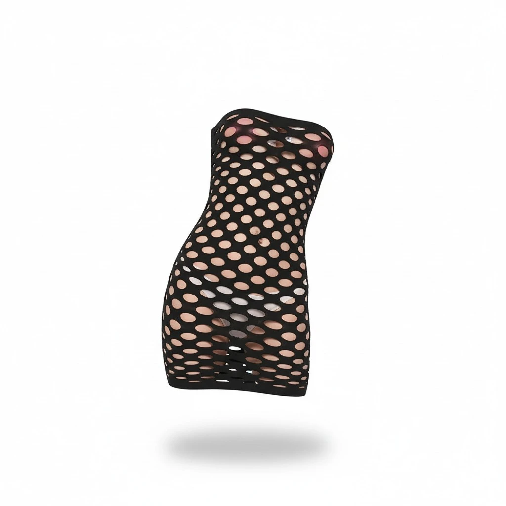 Tube Top  Net Dress Net Skirt Full Body Hollow Transparent Round Hole Clothes
