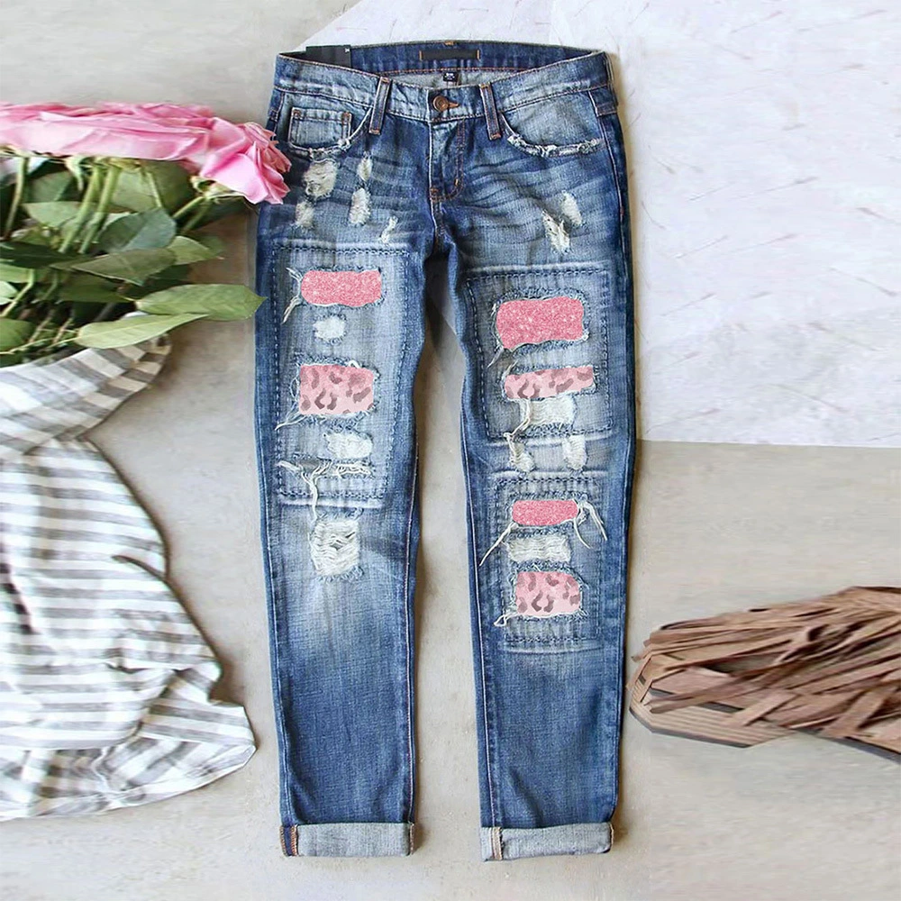 Ripped Jeans For Women AliExpress Zinc Hot Selling Printed Patch Casual Versatile Trousers