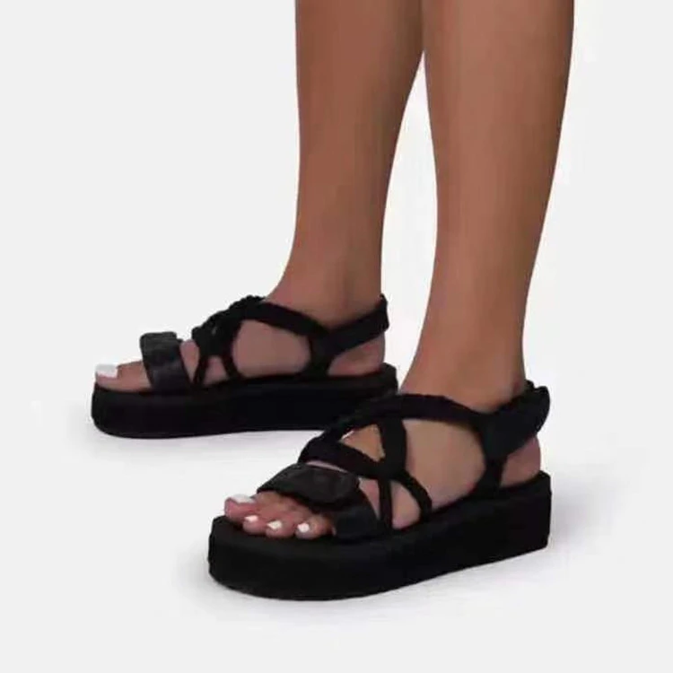 Summer Sandals Solid Color Platform Hemp Rope Flat Slippers