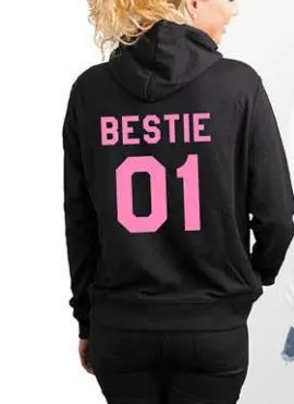 BESTIE 01 BESTIE 02 Printed Back Letter Hooded Sweater