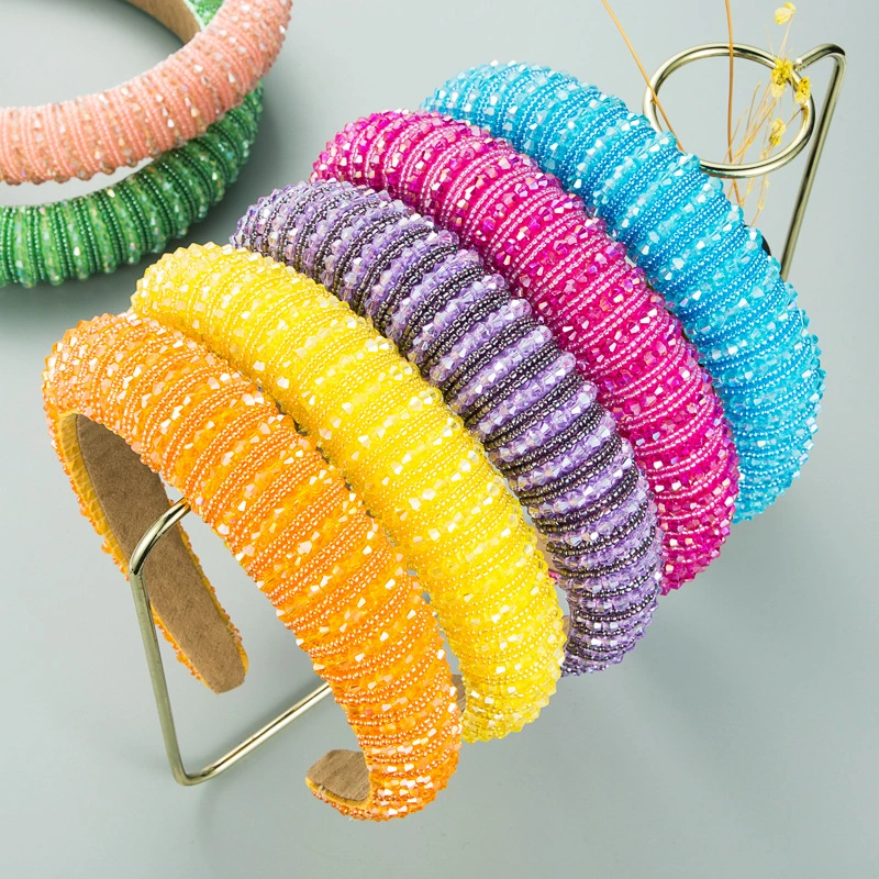 Fashion Handmade Thick Sponge Wide Edge Beaded Hair Band Female