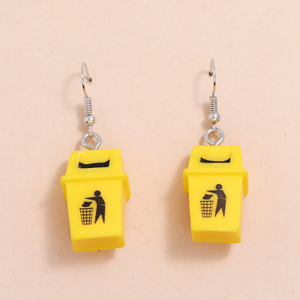 Yellow Bin Earrings Funny Resin