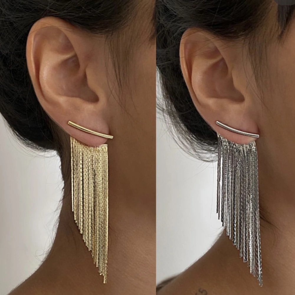 Gold Tassel Long Earrings